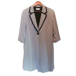 Kasper Black White Honeycomb Textured Longline Blazer Topper Jacket Women's 16